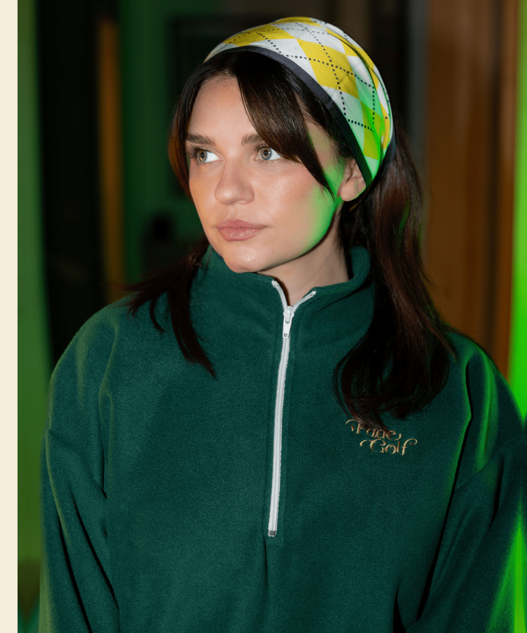 Cropped Polar Fleece Half Zip in Forest Green - Fade Golf Company