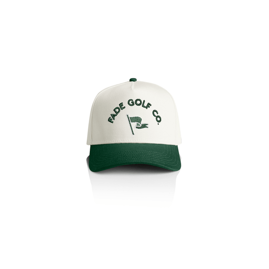 FADE GOLF FLAGSTICK TWO - TONE BASEBALL CAP IN WHITE/PINE GREEN - Fade Golf Company