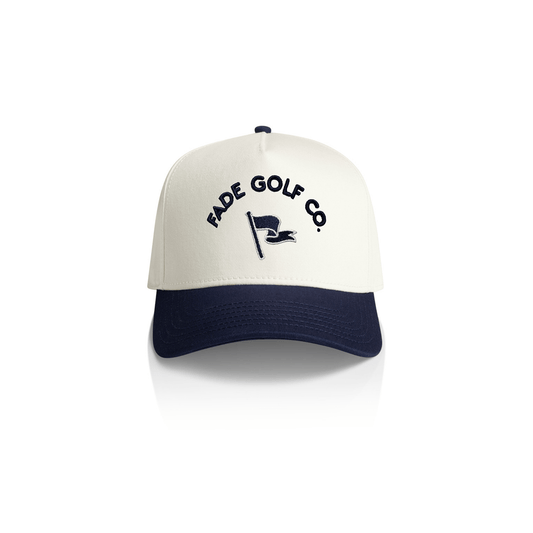 FGC FLAGSTICK TWO - TONE BASEBALL CAP IN WHITE/MIDNIGHT - Fade Golf Company