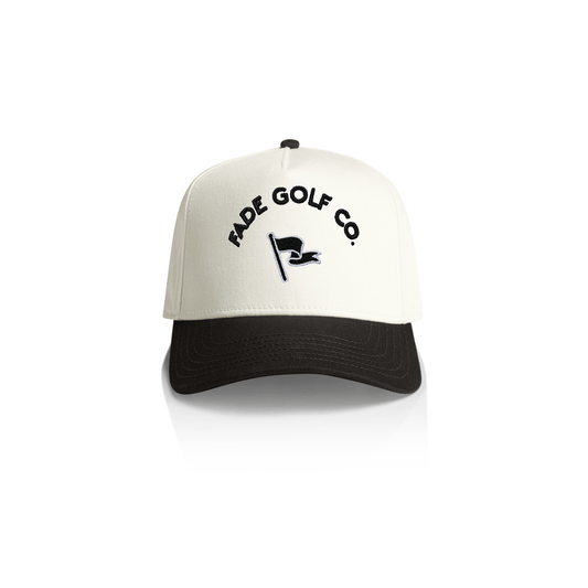 FGC FLAGSTICK TWO - TONE BASEBALL CAP IN WHITE/VINTAGE BLACK - Fade Golf Company