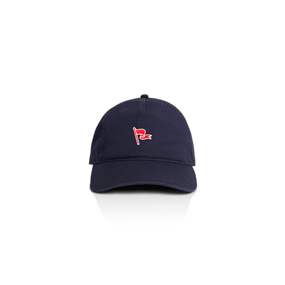 FLAGSTICK FIVE PANEL DAD HAT IN NAVY/RED - Fade Golf Company