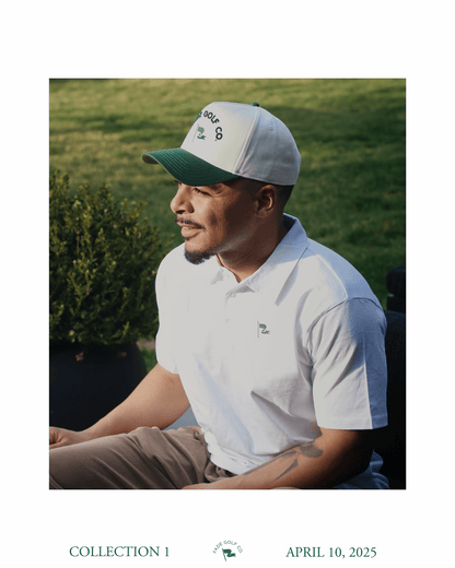 FLAGSTICK POLO IN WHITE/PINE GREEN - Fade Golf Company