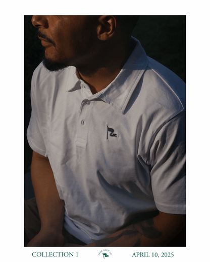 FLAGSTICK POLO IN WHITE/PINE GREEN - Fade Golf Company