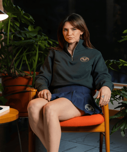 Links Crest Quarter Zip Fleece in Pine Green - Fade Golf Company