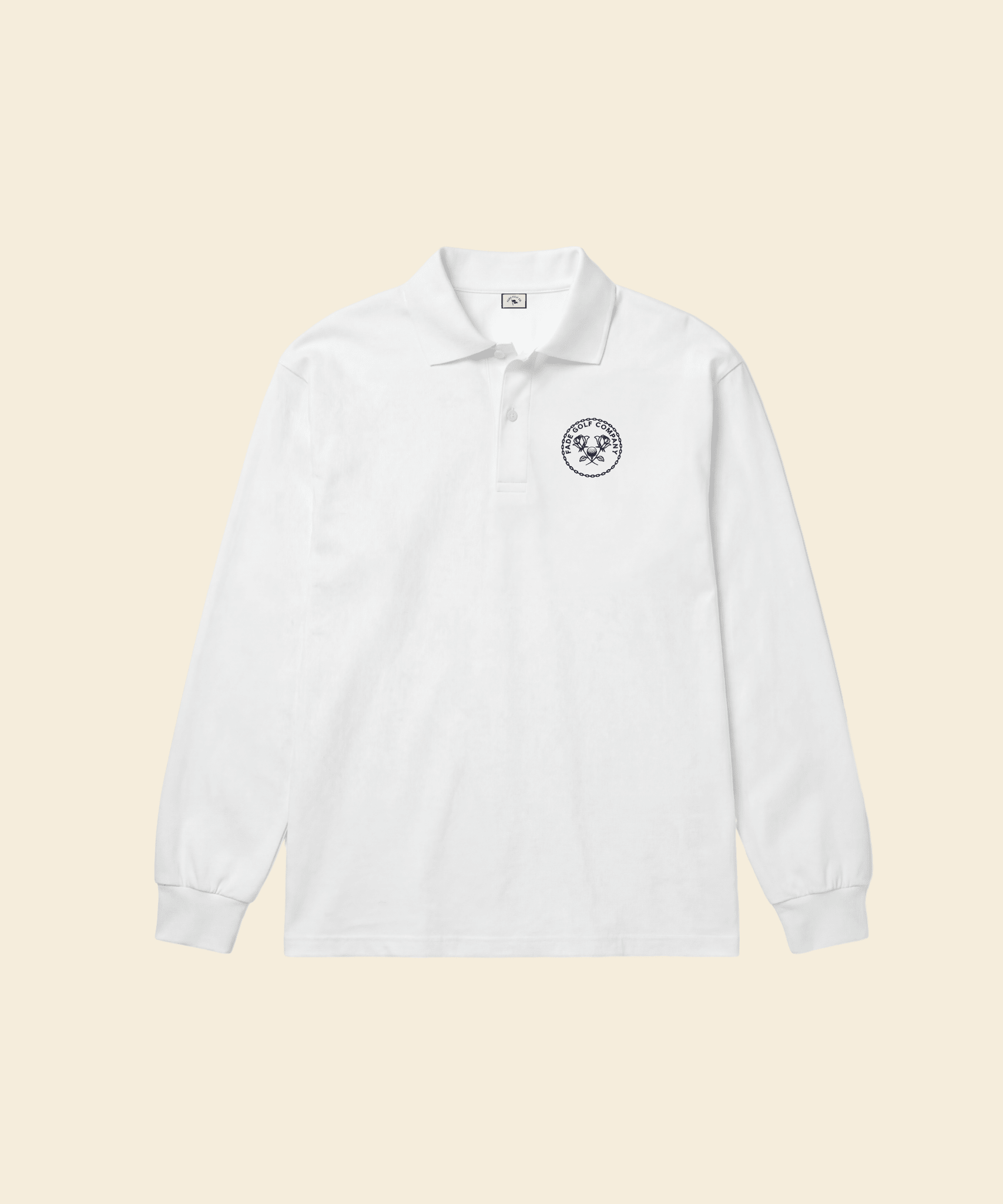 Links Crest Vintage White Long Sleeve Polo - Fade Golf Company