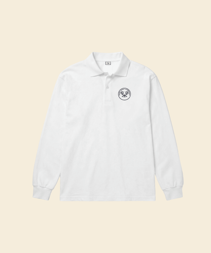 Links Crest Vintage White Long Sleeve Polo - Fade Golf Company