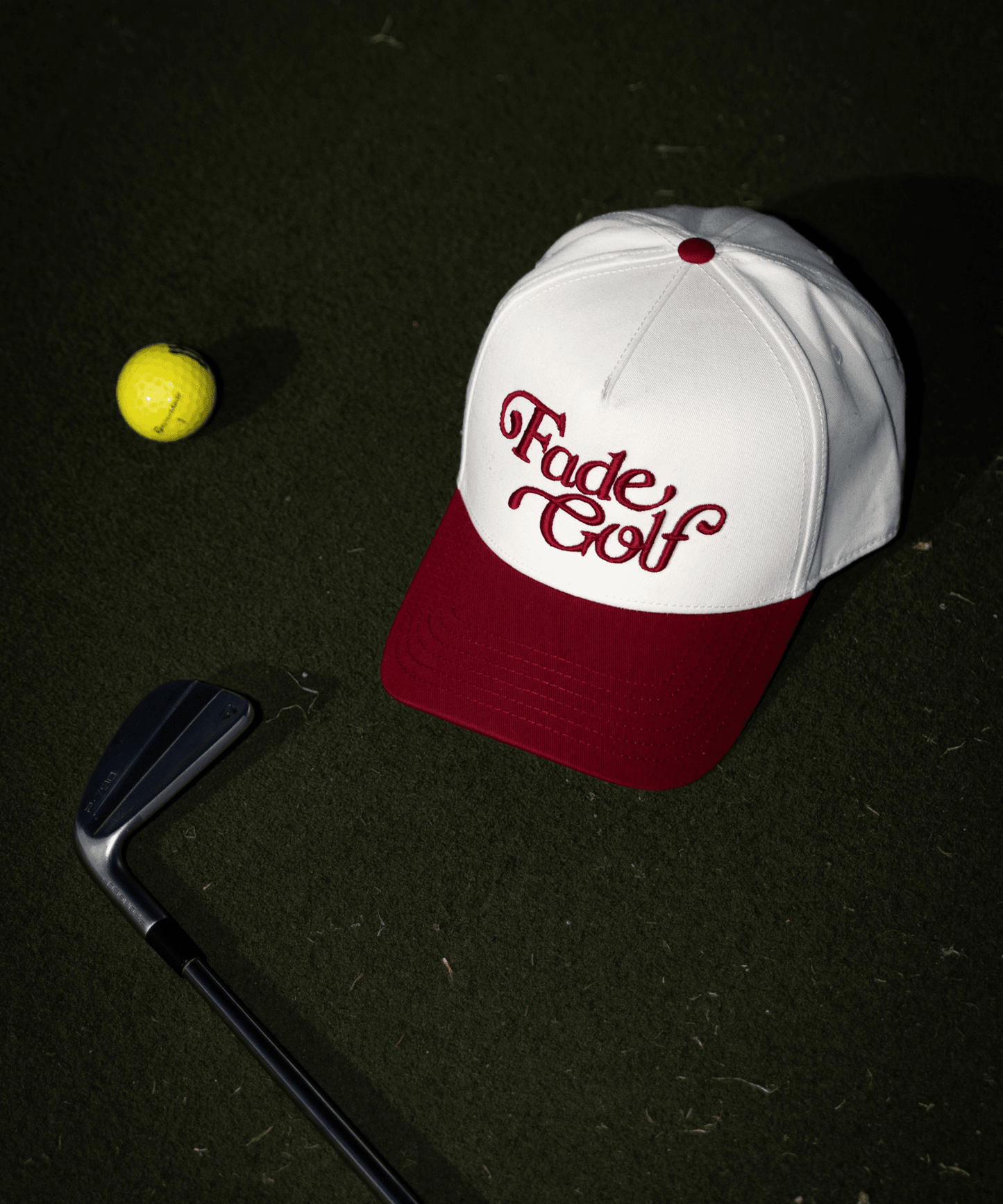 Script Two - Tone Baseball Cap in Cardinal Red/Cream - Fade Golf Company