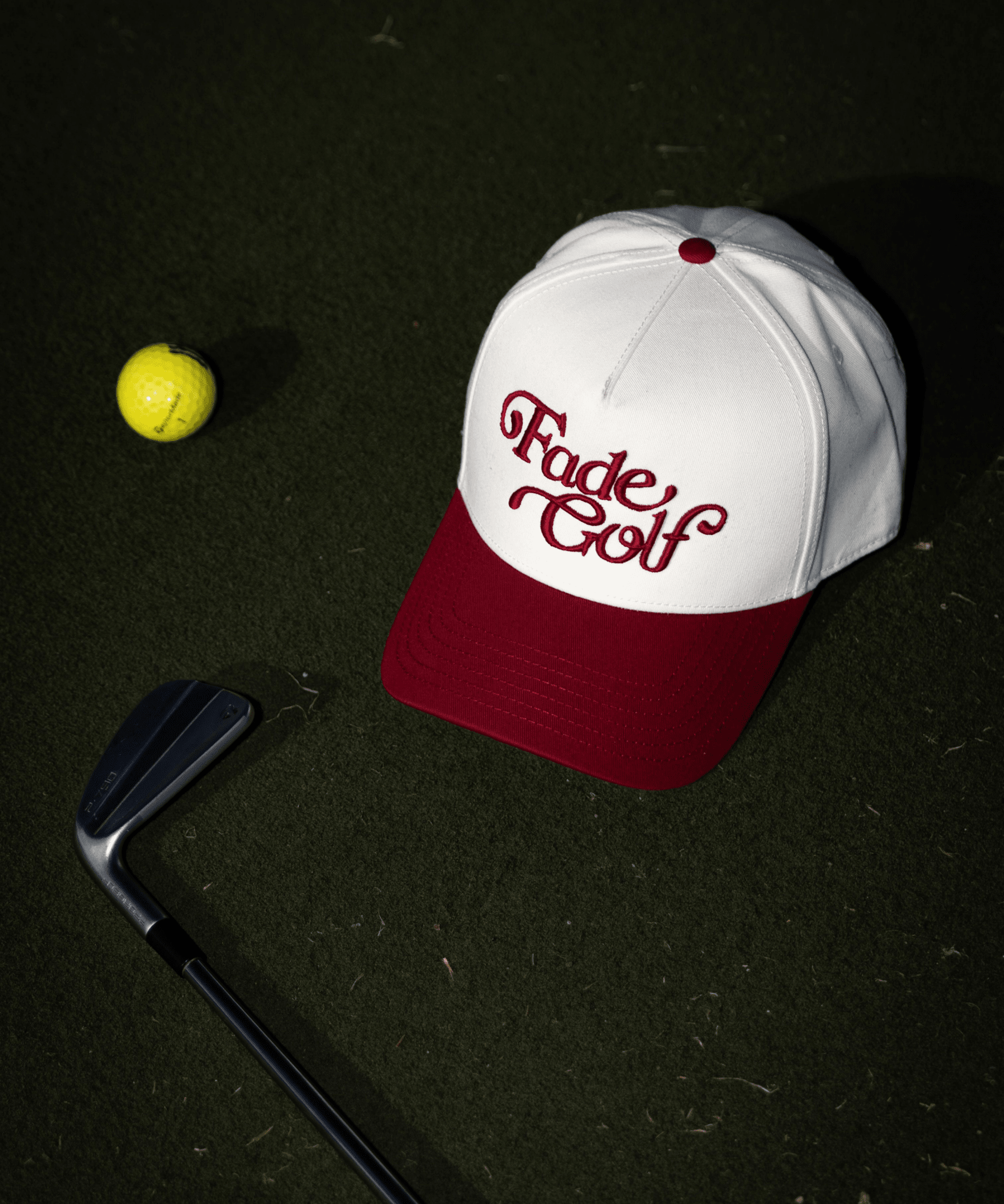 Script Two - Tone Baseball Cap in Cardinal Red/Cream - Fade Golf Company