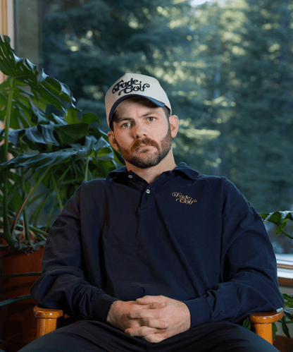 Vintage Navy Script Long Sleeve Polo - Fade Golf Company