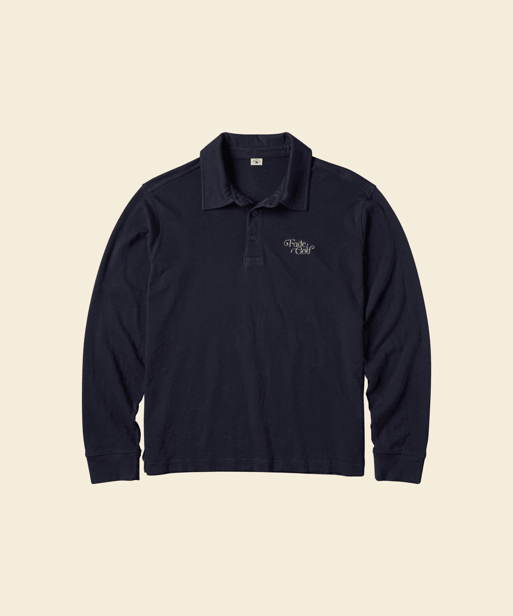 Vintage Navy Script Long Sleeve Polo - Fade Golf Company