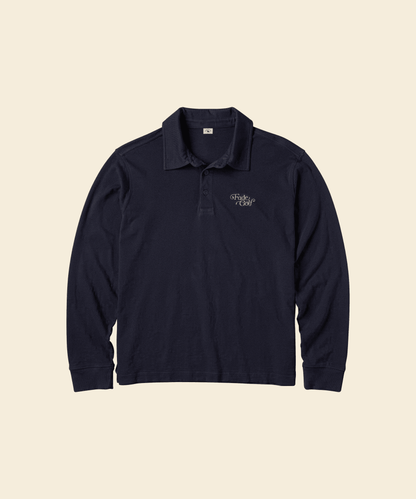 Vintage Navy Script Long Sleeve Polo - Fade Golf Company