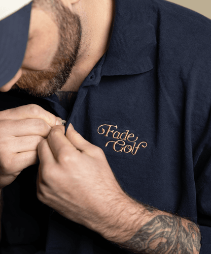 Vintage Navy Script Long Sleeve Polo - Fade Golf Company